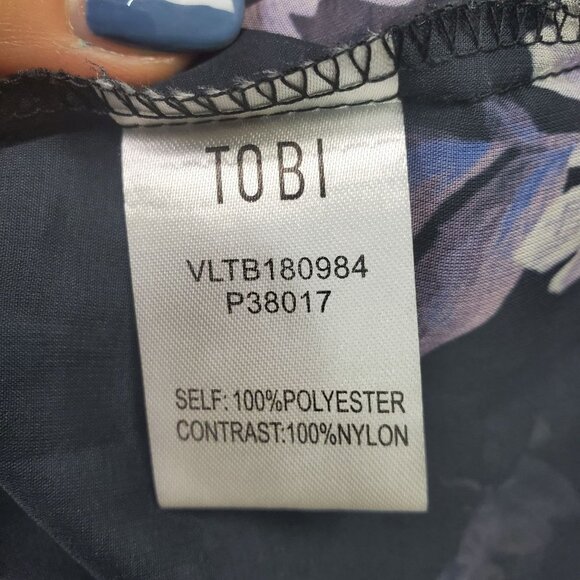 TOBI Womens Sheer Floral Ruffle Blouse Sz L Black Purple Long Sleeve Bohemian - Picture 9 of 12